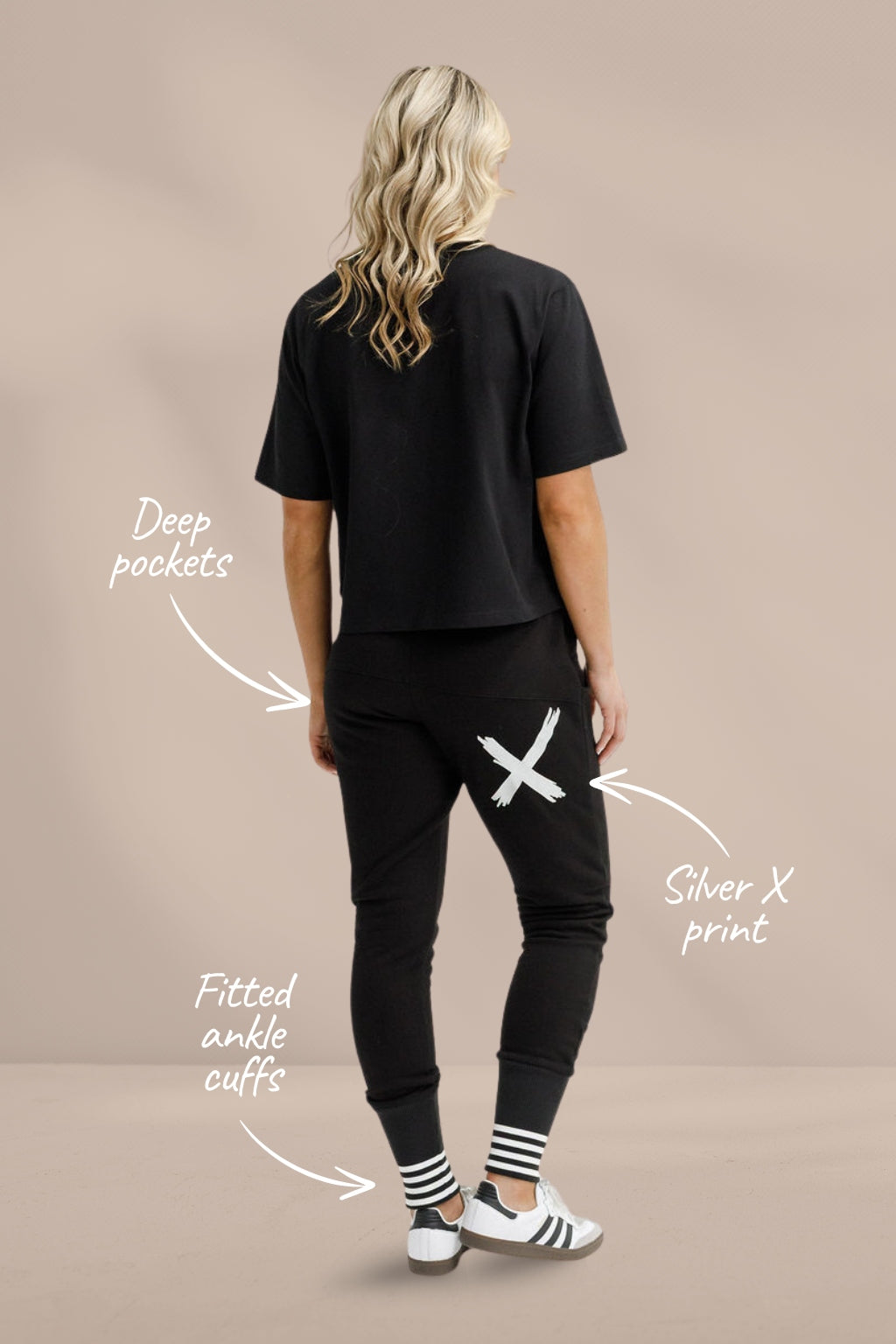 Homelee Alpine Apartment Pants Black with Silver X and Striped Cuff