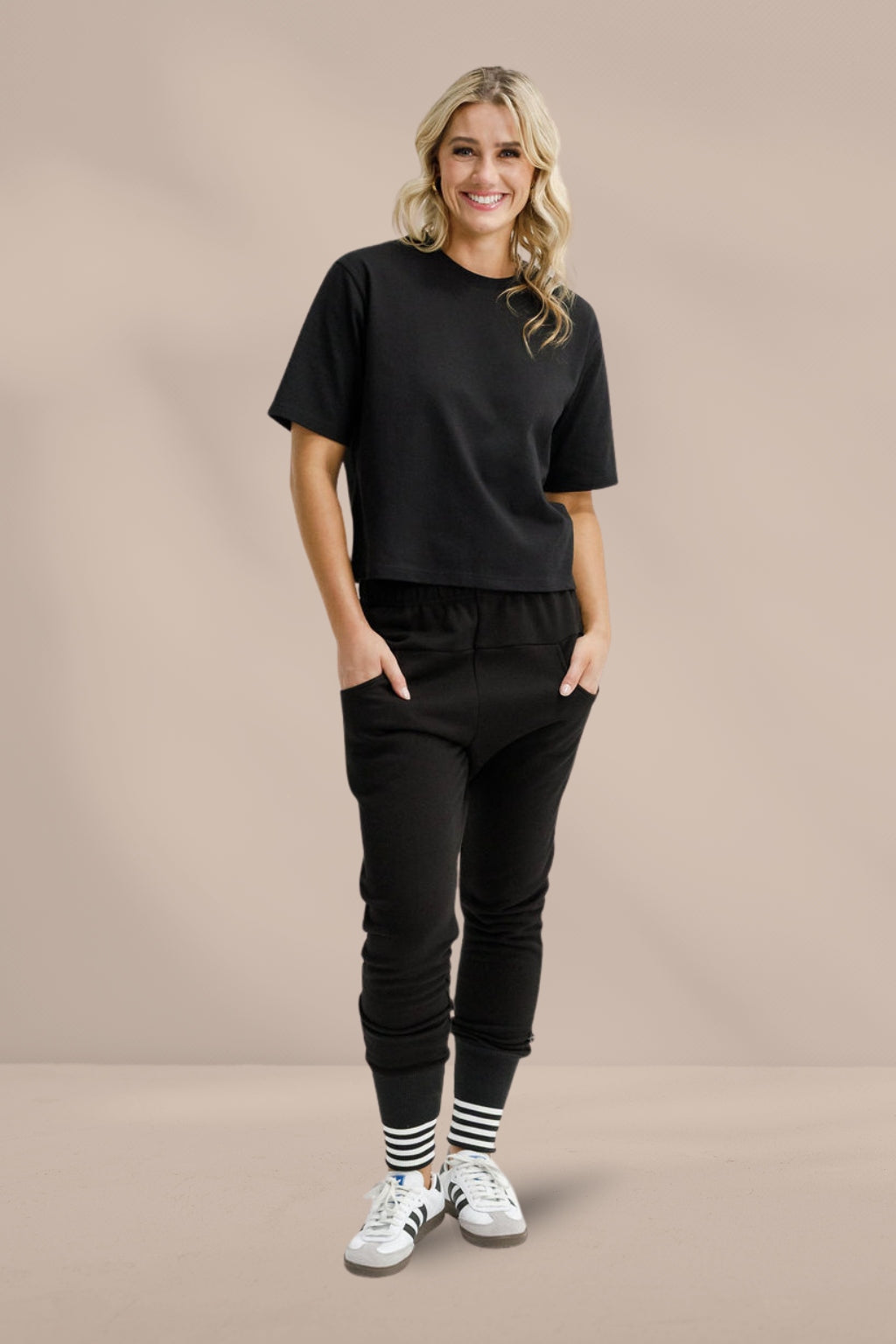 Homelee Alpine Apartment Pants Black with Silver X and Striped Cuff