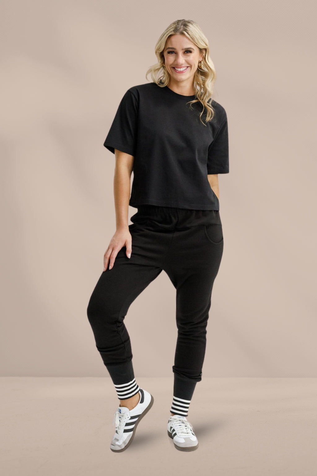 Homelee Alpine Apartment Pants Black with Silver X and Striped Cuff