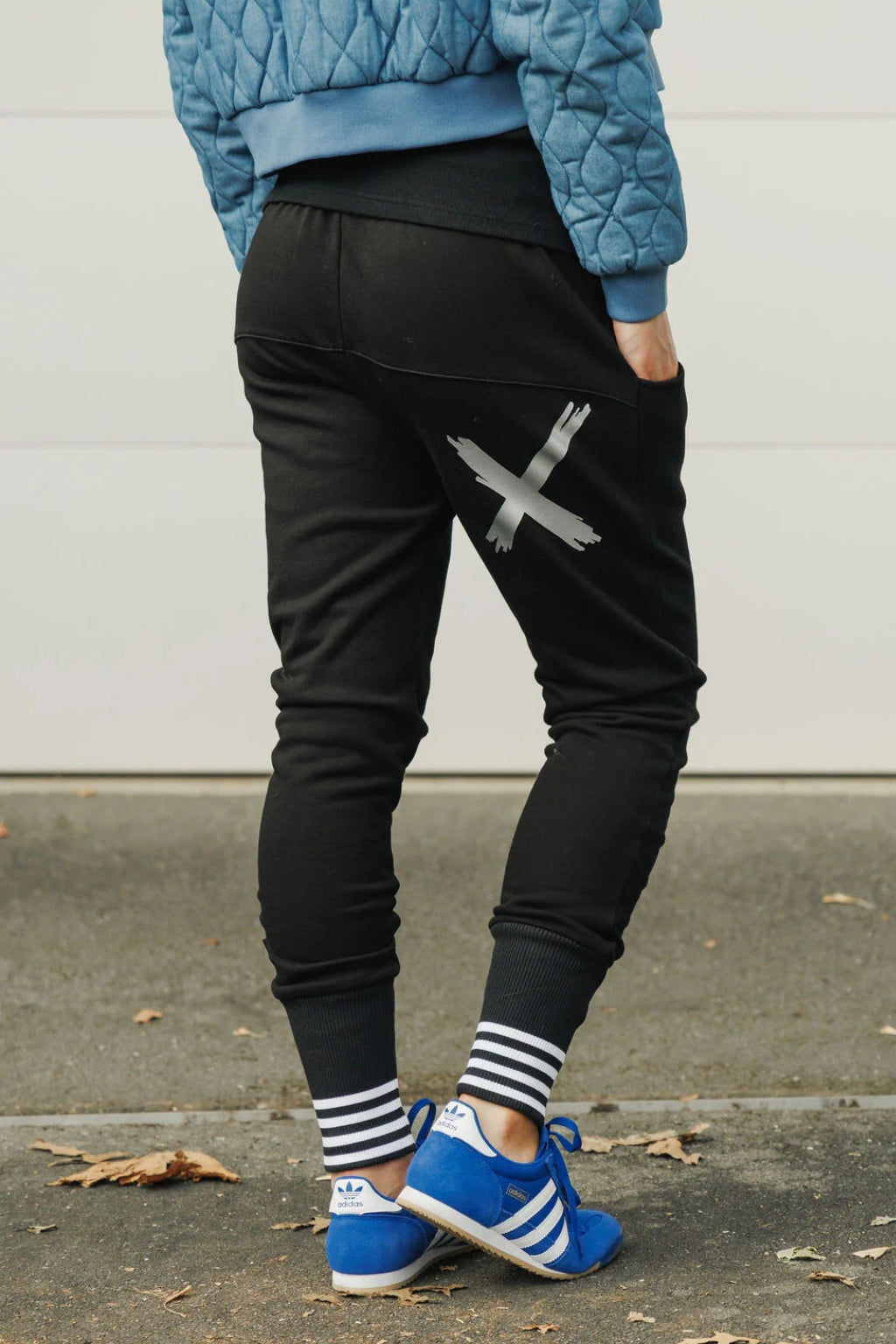 Homelee Alpine Apartment Pants Black with Silver X and Striped Cuff