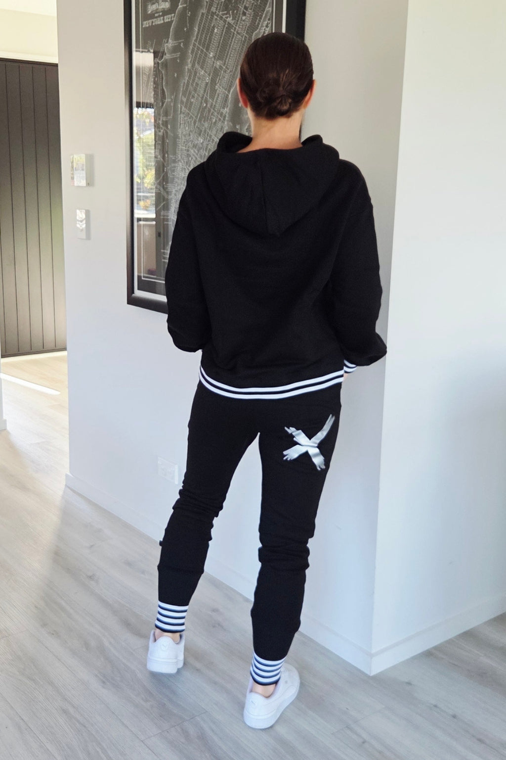 Homelee Alpine Apartment Pants Black with Silver X and Striped Cuff